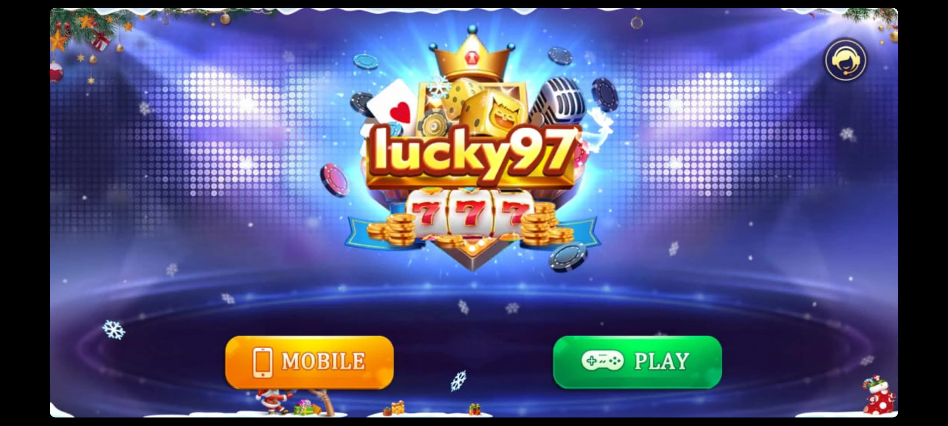 Lucky 97 app home screen with Mobile and Play buttons