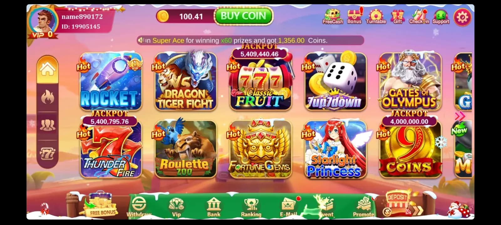 Lucky 101 game lobby showing slots, Dragon Tiger, and jackpot games